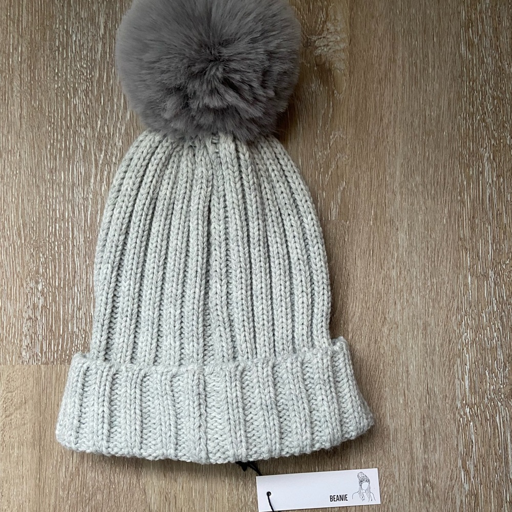 Gray Beanie with Puff